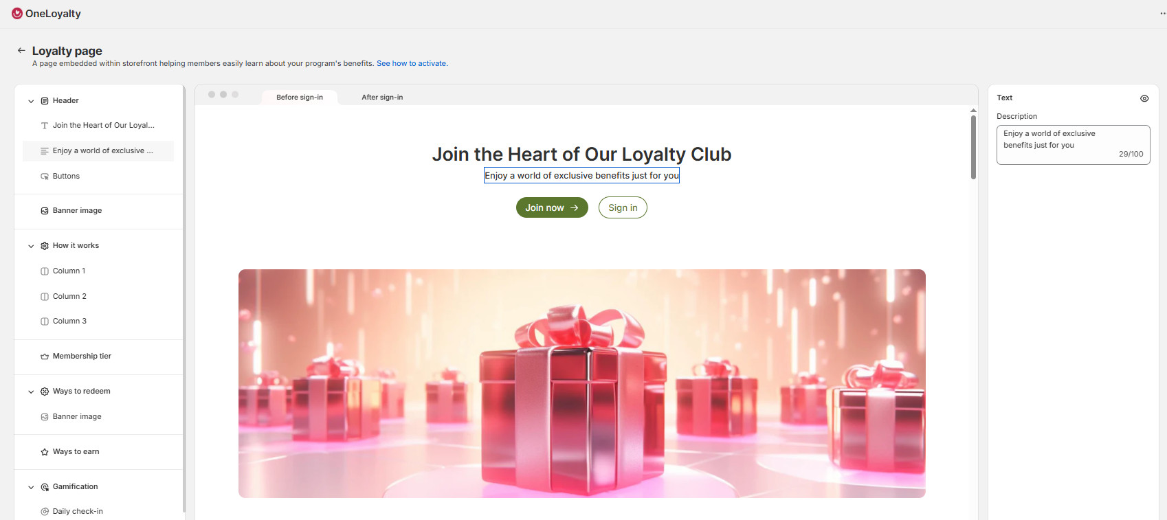 enhanced customization for loyalty page oneloyalty